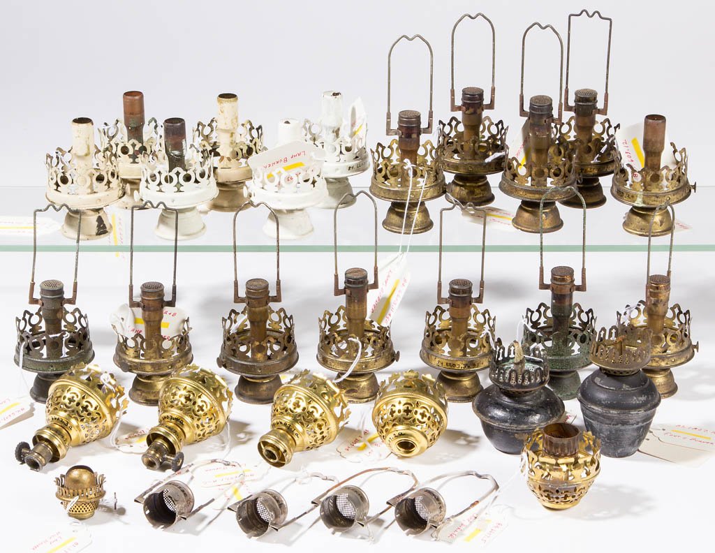 ASSORTED METAL GAS LIGHT BURNERS AND RELATED PARTS, LOT (1 of 1)