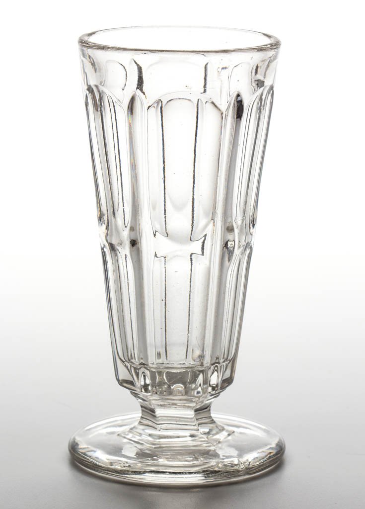 BIGLER ALE GLASS: BIGLER ALE GLASS, colorless lead glass, short hexagonal stem, circular foot, polished pontil mark. Boston & Sandwich Glass Co. and/or Mt. Washington Glass Works. 1840-1860. 6 3/8" H, 3" D rim, 3 1/4" 