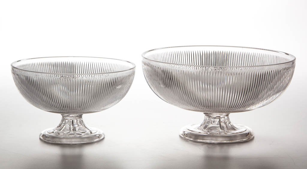 FINE RIB / REEDED (OMN) BOWLS ON LOW FOOT, LOT OF TWO (1 of 1)