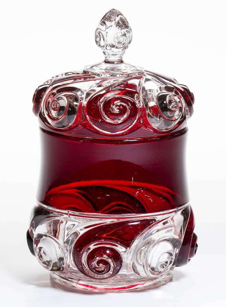 DUNCAN NO. 360 / SNAIL - RUBY-STAINED COVERED SUGAR (1 of 1)