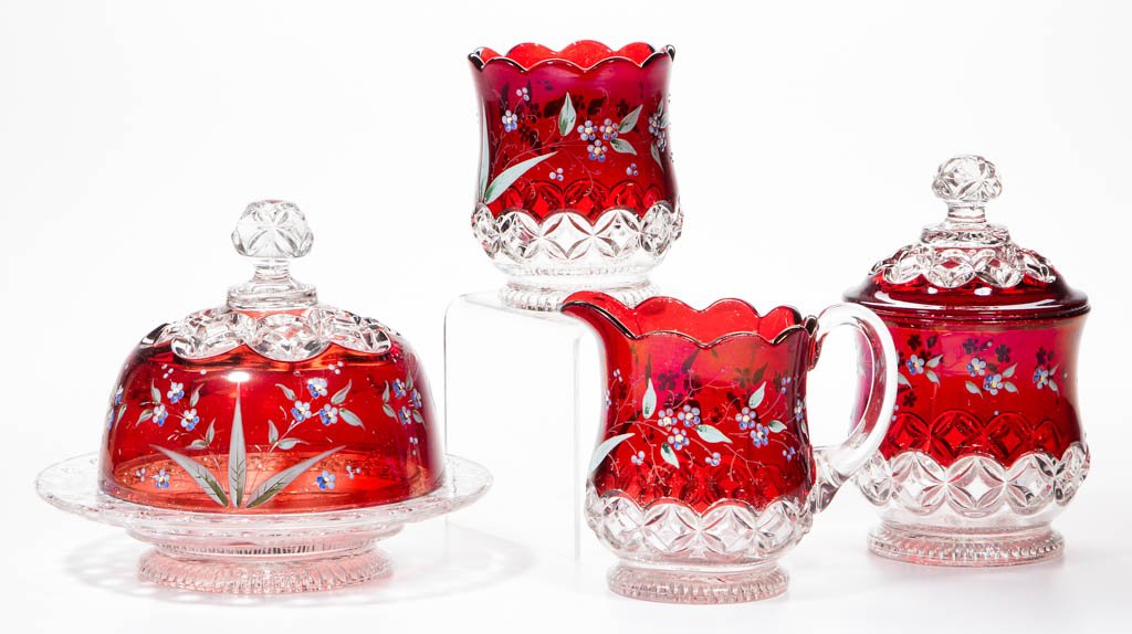 HERO / RUBY ROSETTE - RUBY-STAINED FOUR-PIECE TABLE SET (1 of 1)