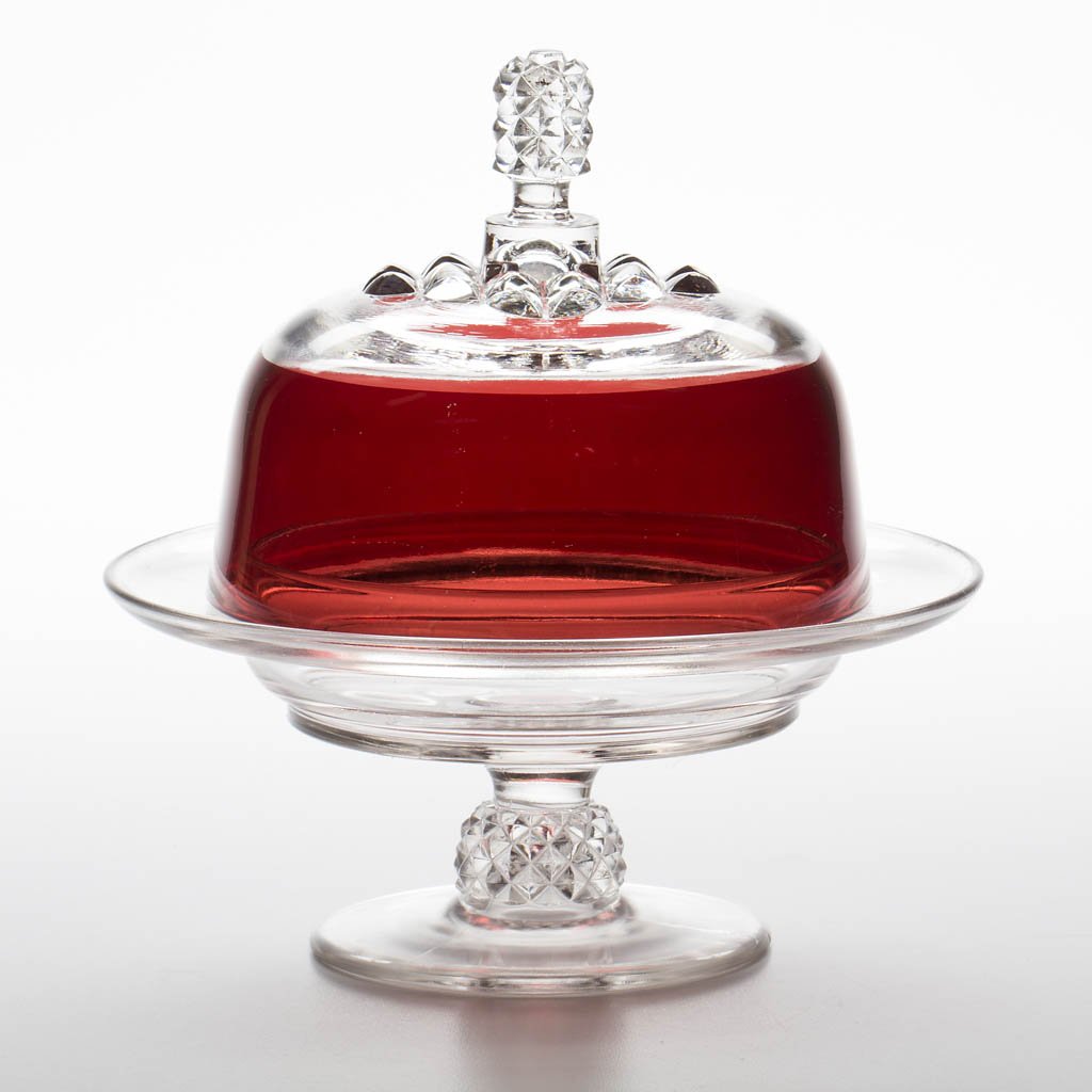 PAVONIA - RUBY-STAINED FOOTED BUTTER DISH (1 of 1)