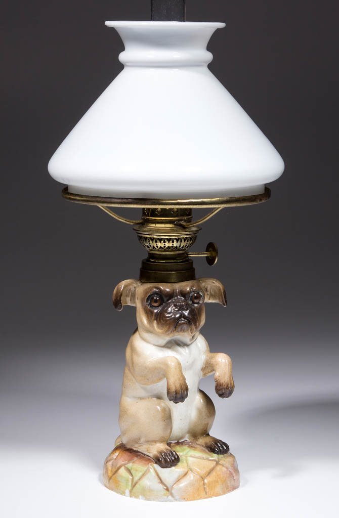 PORCELAIN PUG DOG FIGURAL MINIATURE LAMP (1 of 1)