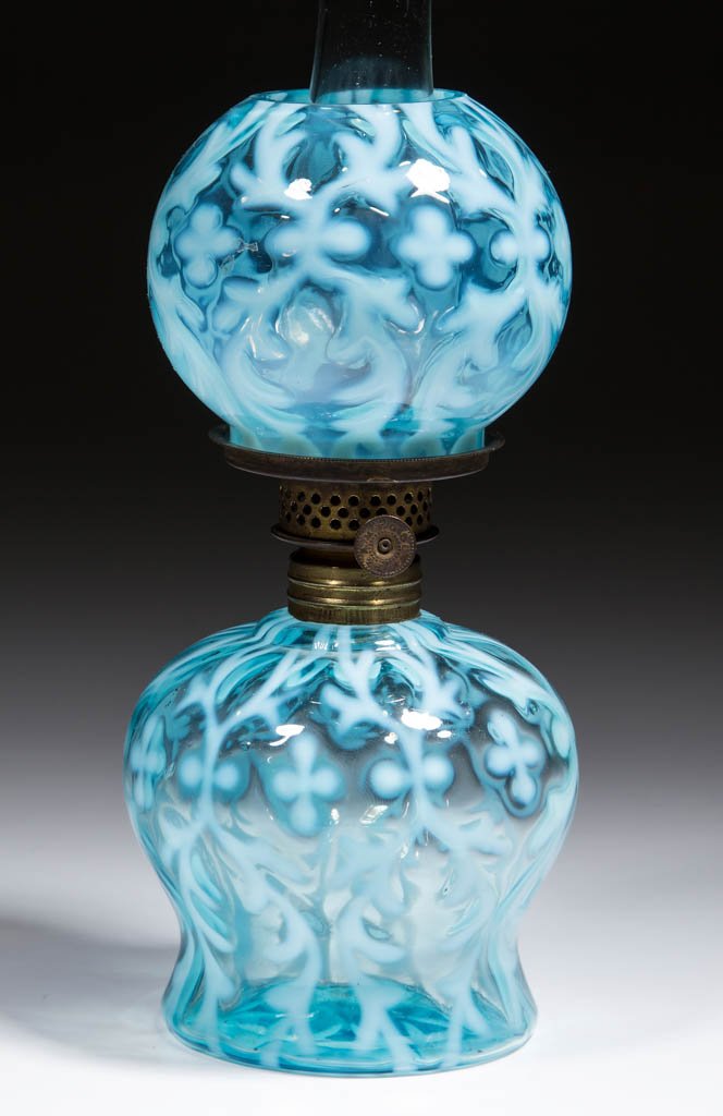 SPANISH LACE / OPALINE BROCADE MINIATURE LAMP (1 of 1)