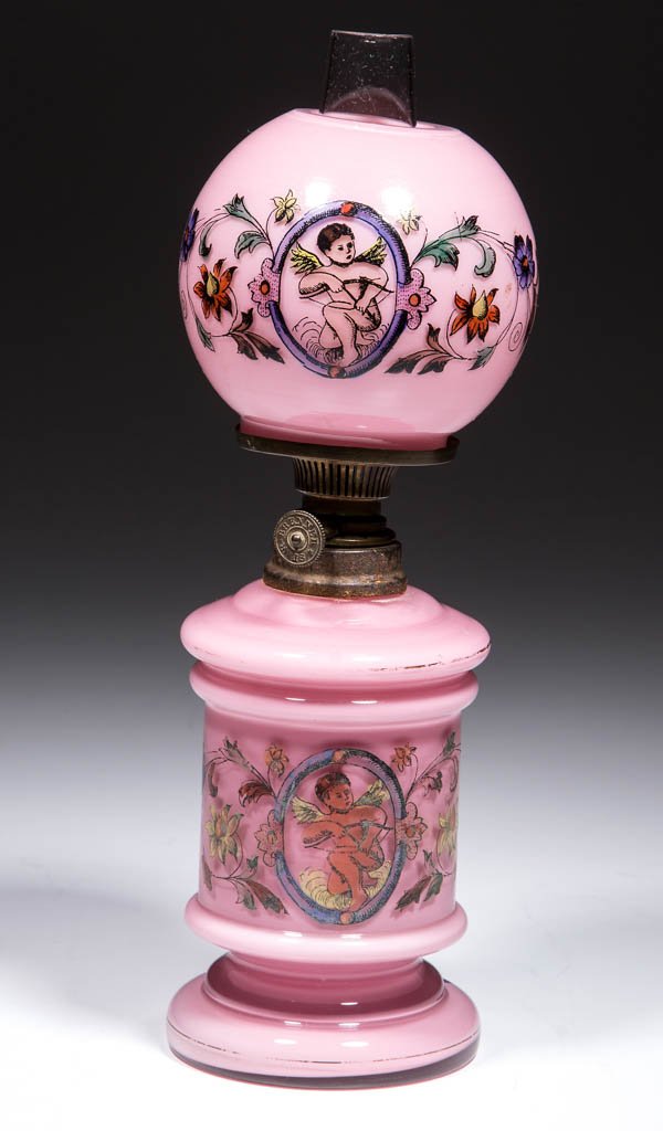 VICTORIAN DECORATED CASED GLASS MINIATURE LAMP (1 of 1)