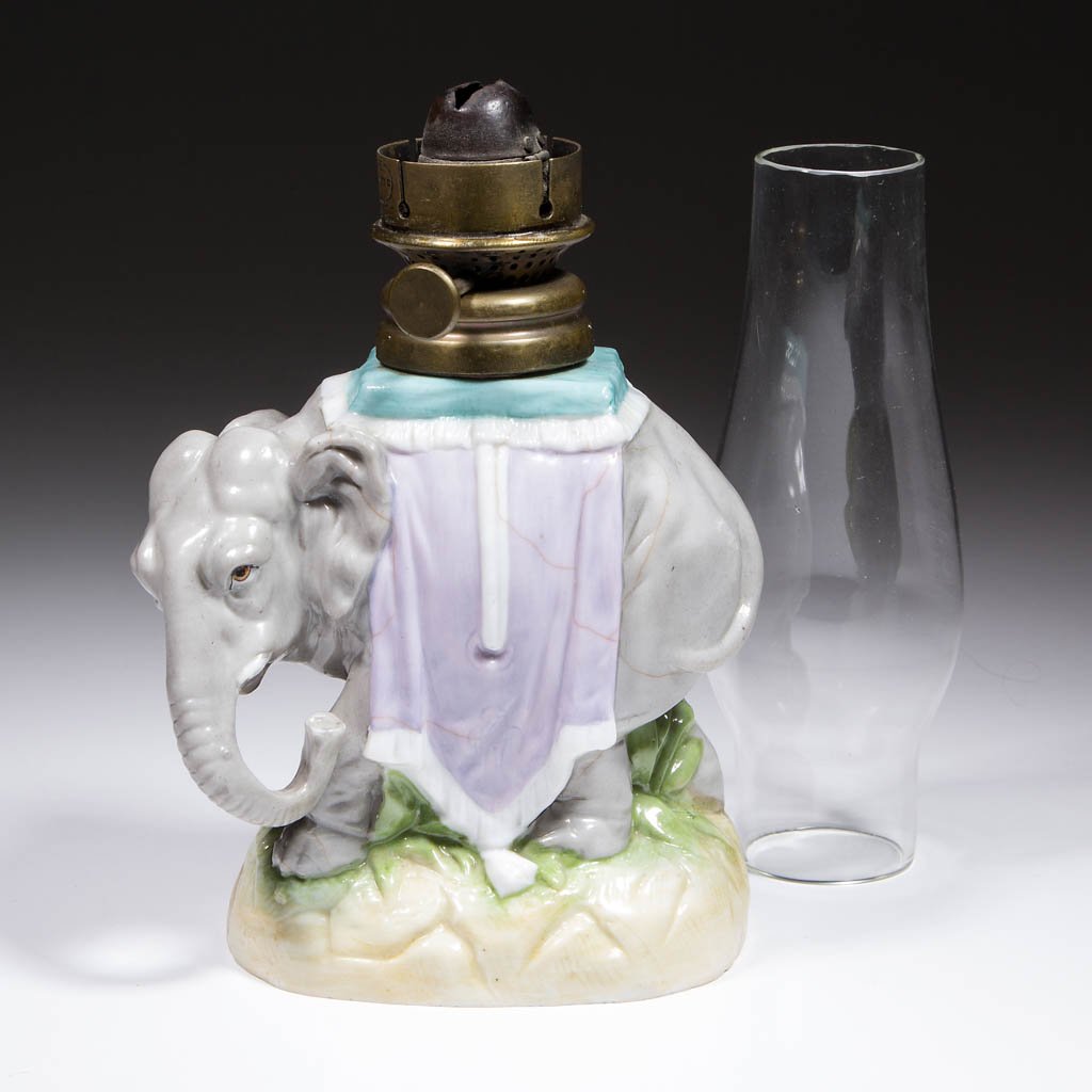 PORCELAIN ELEPHANT FIGURAL MINIATURE LAMP (1 of 1)
