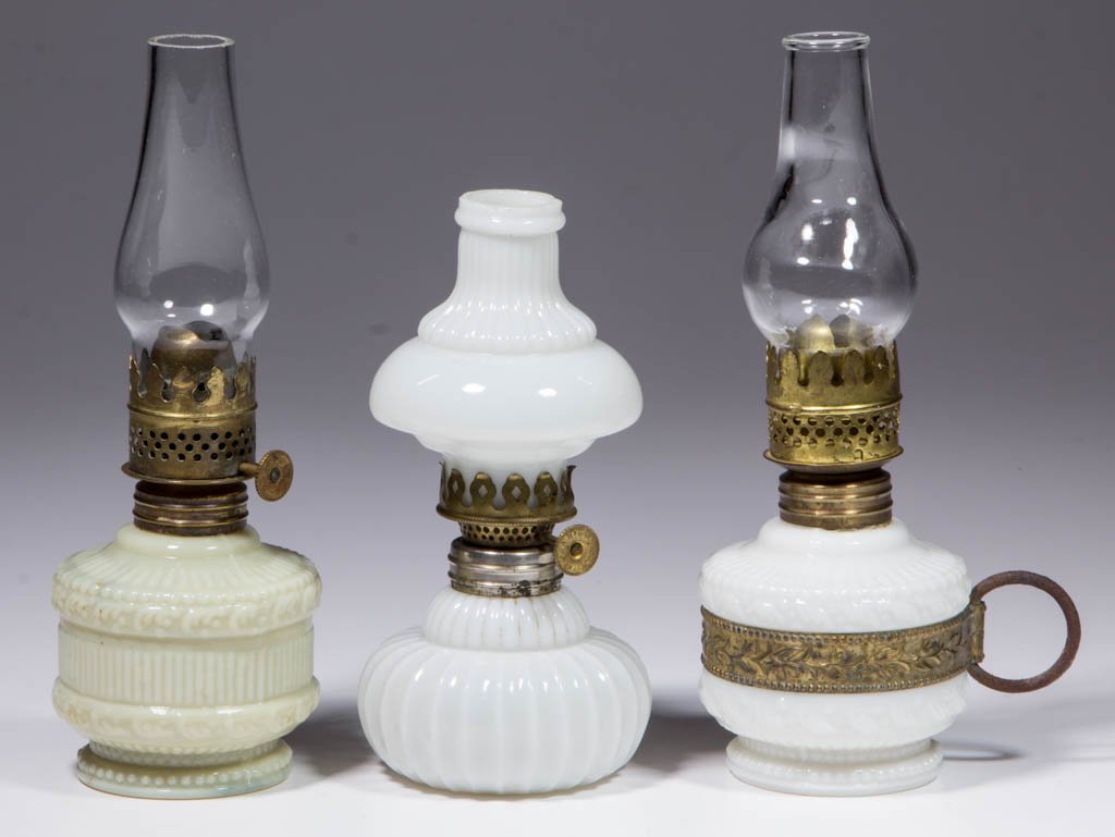 ASSORTED OPAQUE GLASS MINIATURE LAMPS, LOT OF THREE (1 of 1)