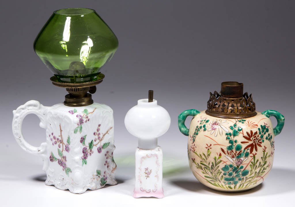 PORCELAIN FLORAL DECORATED MINIATURE LAMPS, LOT OF (1 of 1)