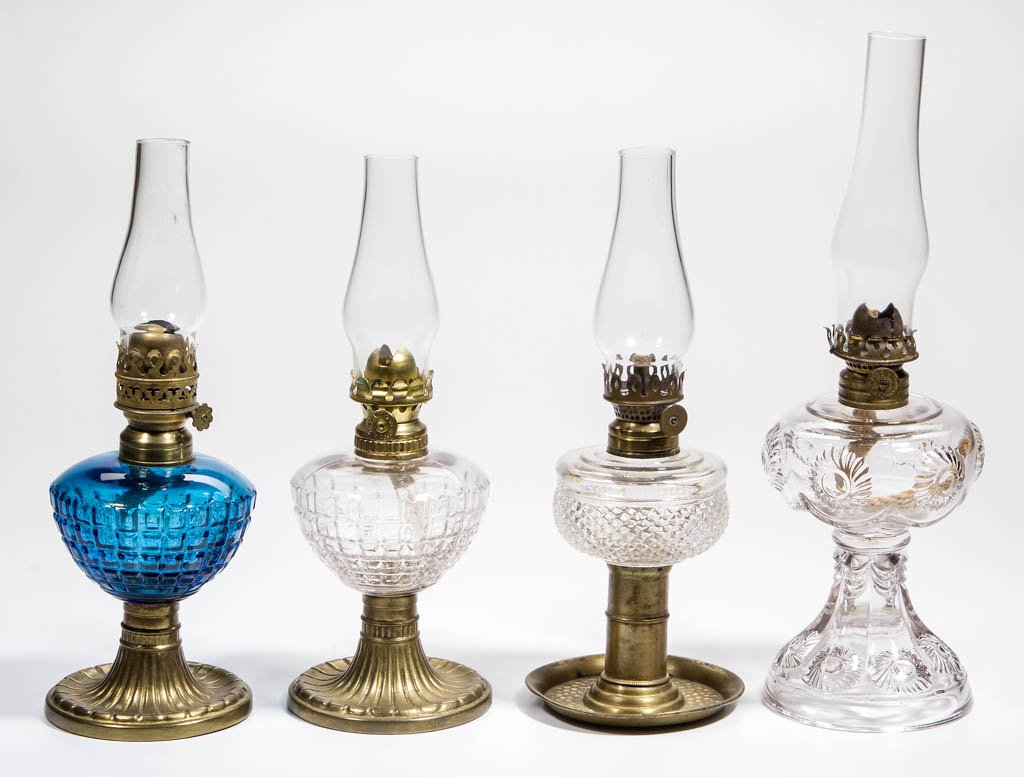 ASSORTED PATTERN MINIATURE STAND LAMPS, LOT OF FOUR (1 of 1)