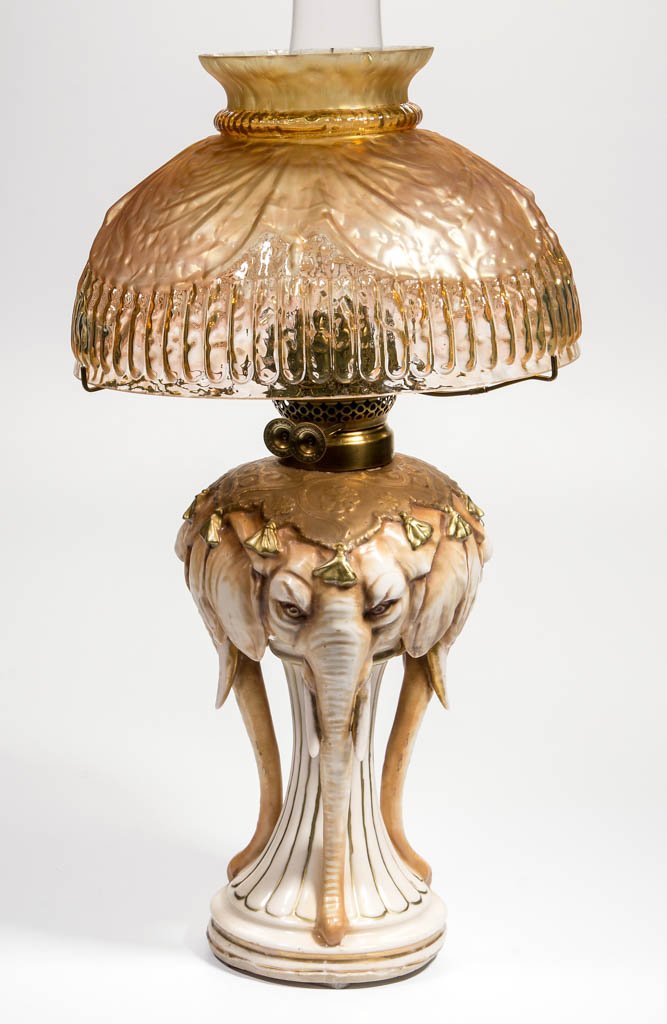 PORCELAIN FIGURAL ELEPHANT KEROSENE STAND LAMP (1 of 1)