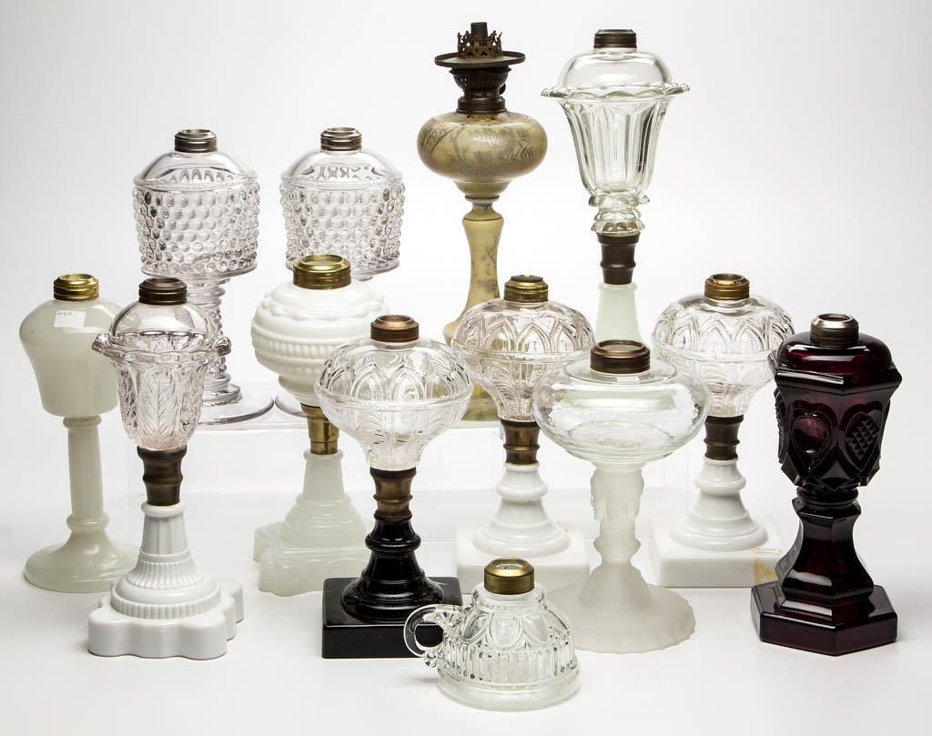 ASSORTED GLASS KEROSENE LAMPS, LOT OF 13 (1 of 1)