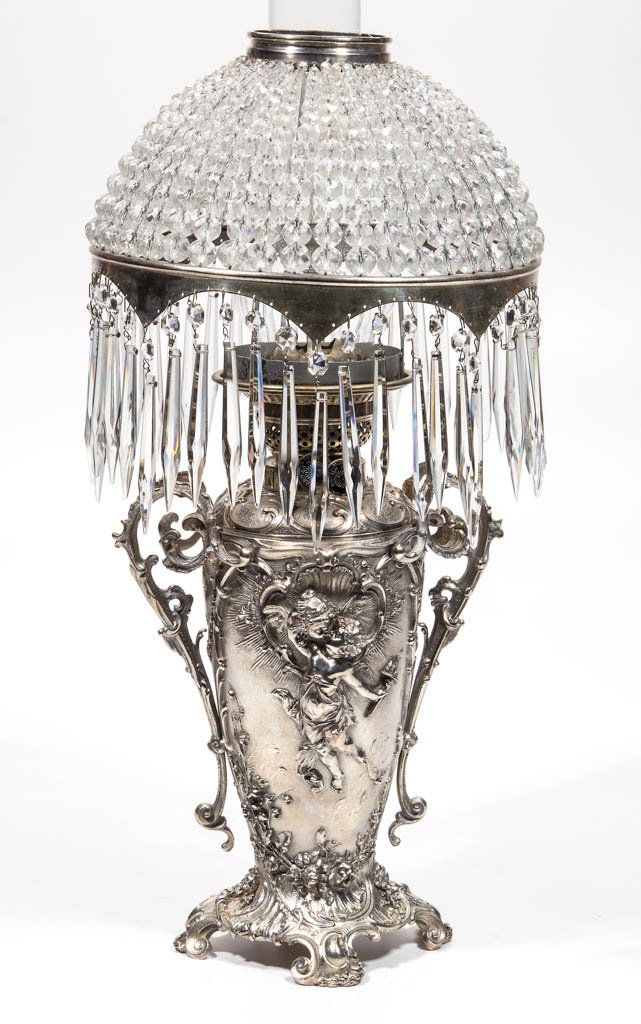 ENGLISH SILVER-PLATE KEROSENE BANQUET LAMP (1 of 3)