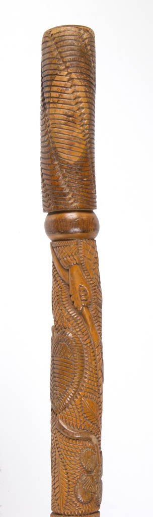 COLONEL GABRIEL THOMAS BARBEE, CSA (1814-1908) FOLK ART: COLONEL GABRIEL THOMAS BARBEE, CSA (1814-1908) FOLK ART CARVED CANE / WALKING STICK, a meticulously executed example with ribbed grip, design featuring hearts, four-leaf clover, a hand clutching a sty