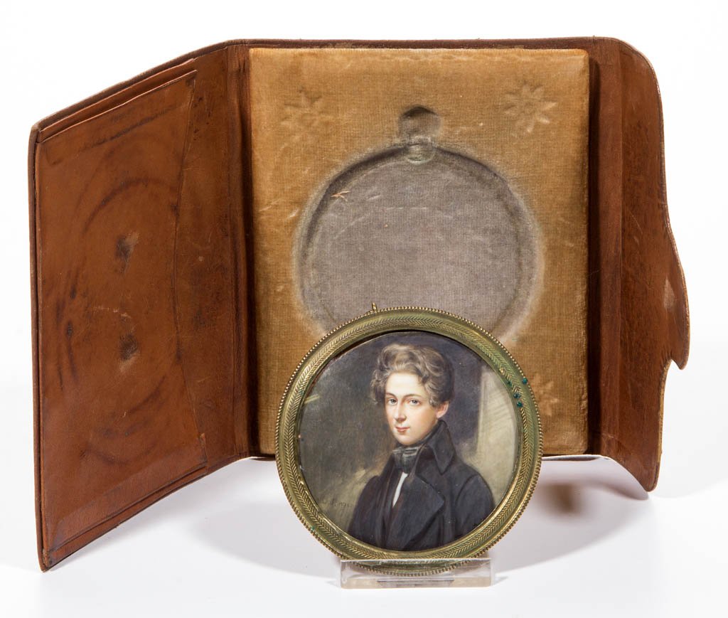 MORITZ MICHAEL DAFFINGER (AUSTRIAN, 1790-1849): MORITZ MICHAEL DAFFINGER (AUSTRIAN, 1790-1849) MINIATURE PORTRAIT OF A MAN, watercolor on ivory, bust-length depiction of youthful sitter in partial profile, face turned toward the viewer, he wearing 