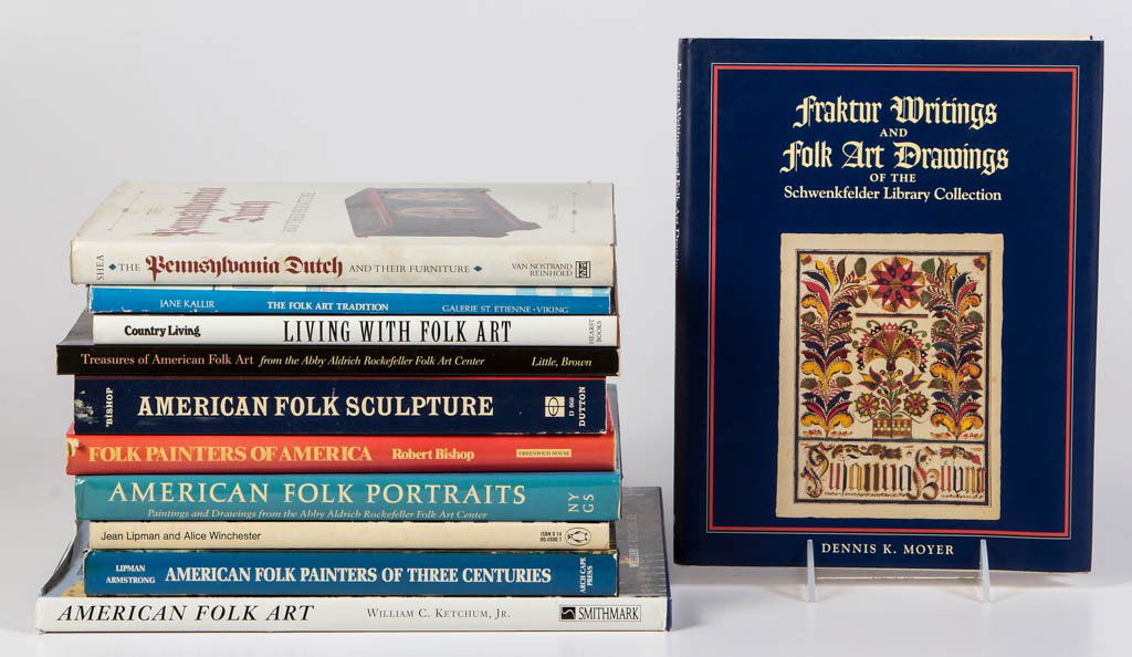 AMERICAN FOLK ART REFERENCE VOLUMES, LOT OF 11: AMERICAN FOLK ART REFERENCE VOLUMES, LOT OF 11, including Moyer, "Fraktur Writings and Folk Art Drawings of the Schwenkfelder Library Collection" and Shea, "The Pennsylvania Dutch and Their Furniture"