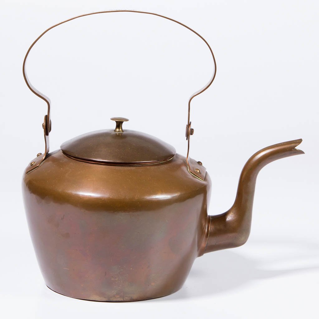 PHILADELPHIA, PENNSYLVANIA COPPER HOT WATER / TEA: PHILADELPHIA, PENNSYLVANIA COPPER HOT WATER / TEA KETTLE, seamed body, gooseneck spout, and bail handle marked "D. BENTLEY / & SON-S / PHILA". Attributed to David B. Bentley and Sons, active 1842-1857