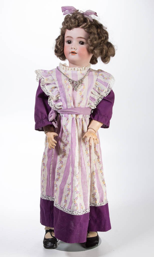 HEINRICH HANDWERCK / SIMON & HALBIG GERMAN BISQUE-HEAD: HEINRICH HANDWERCK / SIMON & HALBIG GERMAN BISQUE-HEAD DOLL, socket head incised "Germany / HEINRICH / HANDWERCK / - - - BIG / 6", sleep eyes, open mouth with teeth, pierced ears, painted eyebrows and