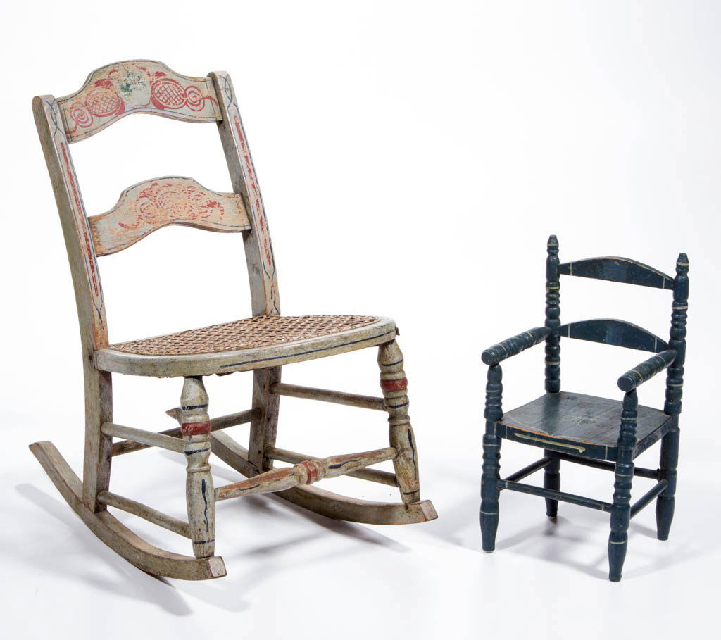 ASSORTED AMERICAN PAINT-DECORATED WOODEN DOLL CHAIR AND (1 of 5)
