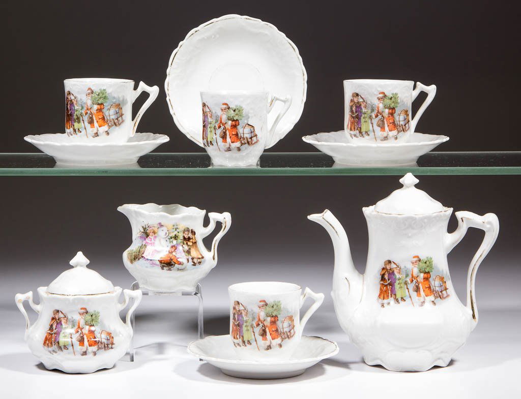 GERMAN CHILDREN'S TOY CHRISTMAS CERAMIC TEA SET, LOT OF (1 of 1)