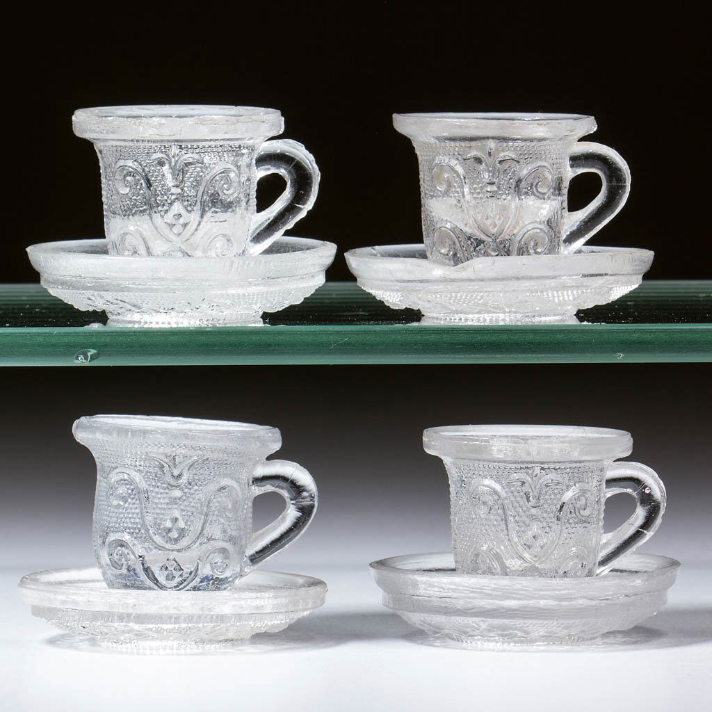 PRESSED LACY TOY CUP AND SAUCER SETS, LOT OF FOUR (1 of 1)