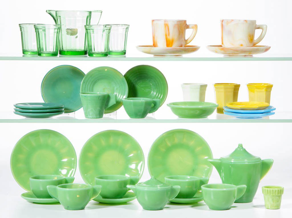 AKRO AGATE CHILDREN'S GLASS TOY ARTICLES, LOT OF 38 (1 of 1)