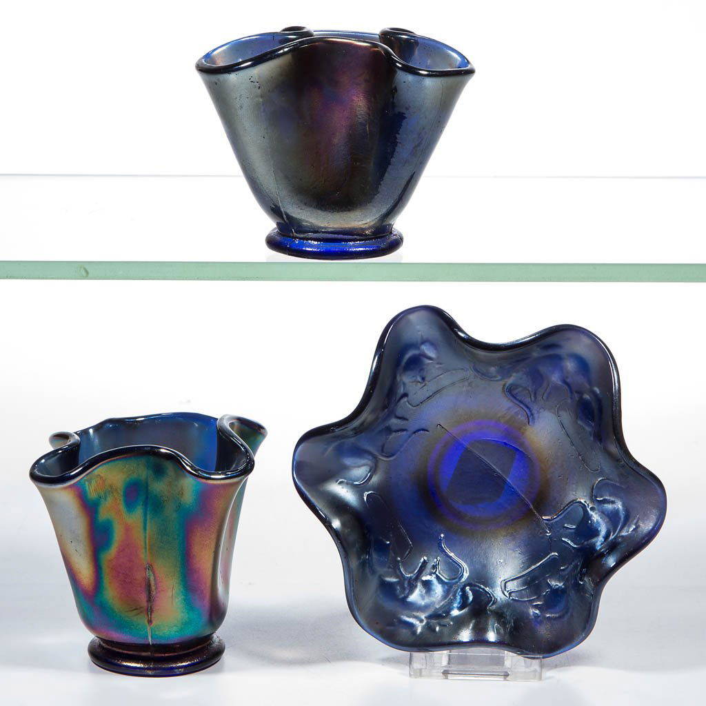 FENTON KITTENS CARNIVAL GLASS ARTICLES, LOT OF THREE (1 of 1)