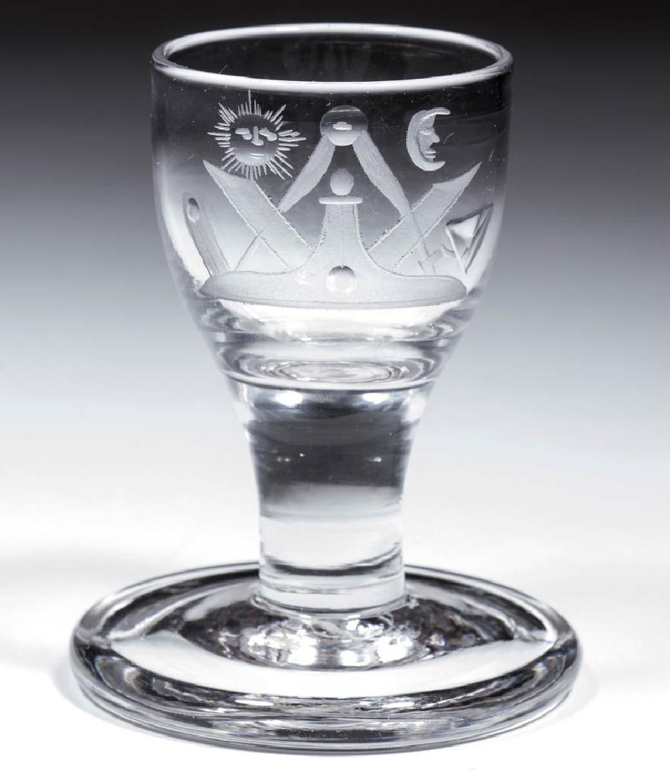 ENGLISH FREE-BLOWN AND ENGRAVED MASONIC FIRING GLASS (1 of 1)