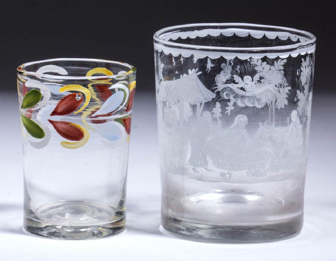 FREE-BLOWN AND ENAMELED TUMBLERS, LOT OF TWO (1 of 1)