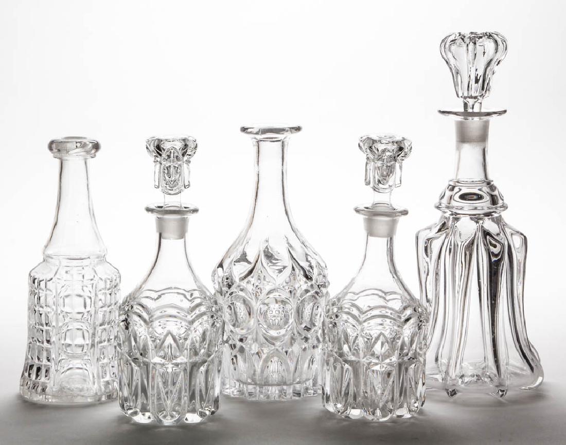 ASSORTED PRESSED AND BLOWN DECANTERS, LOT OF FIVE (1 of 1)