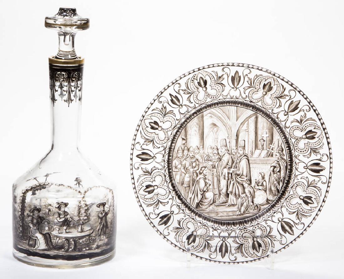 EUROPEAN DECORATED DECANTER AND PLATE (1 of 1)