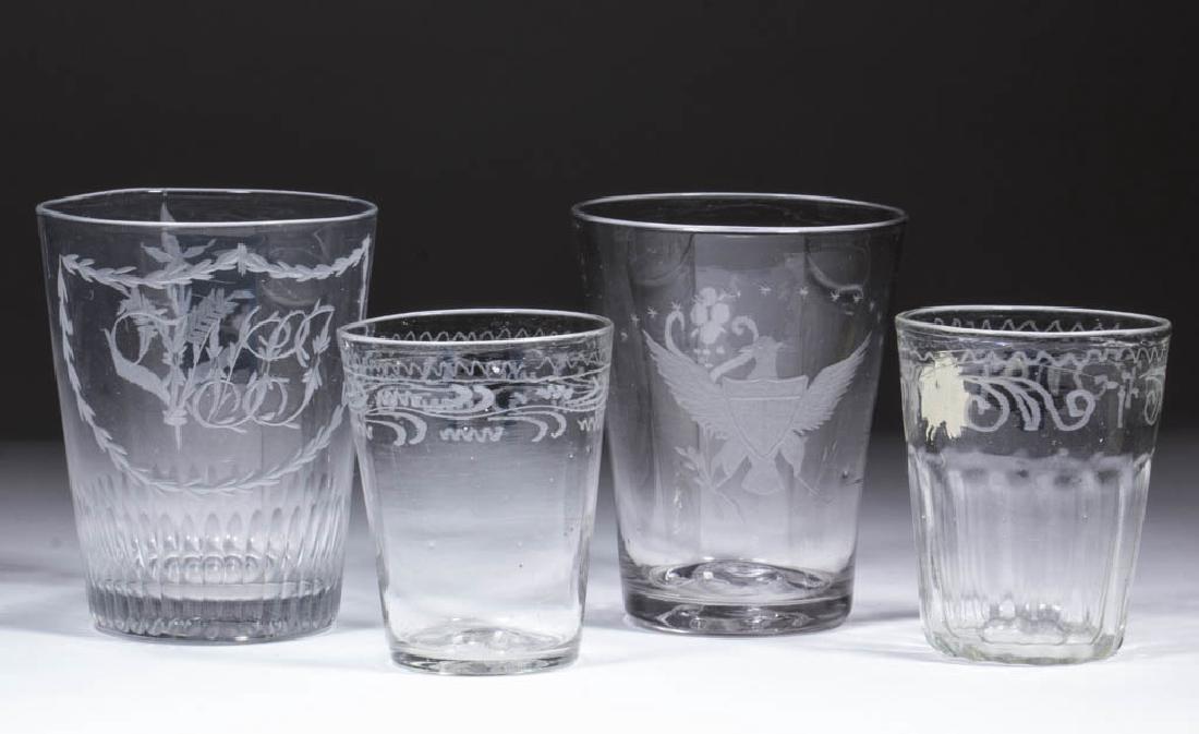 ASSORTED BLOWN AND ENGRAVED TAPER TUMBLERS, LOT OF FOUR (1 of 1)
