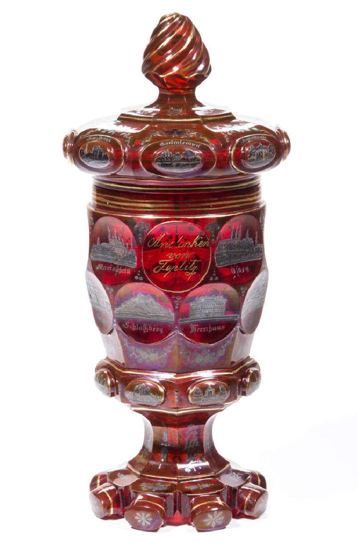 BOHEMIAN ELABORATE CUT AND ENGRAVED SOUVENIR POKAL AND (1 of 5)