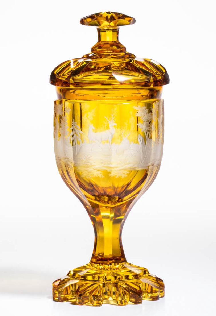 BOHEMIAN CUT AND ENGRAVED POKAL AND COVER (1 of 3)