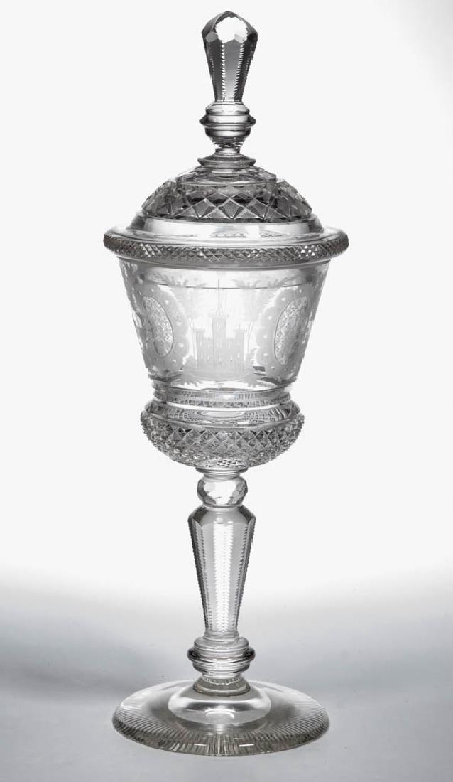 BOHEMIAN CUT AND ENGRAVED POKAL AND COVER (1 of 3)