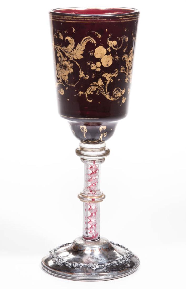 BOHEMIAN FREE-BLOWN COLORED-TWIST STEM CHALICE (1 of 1)