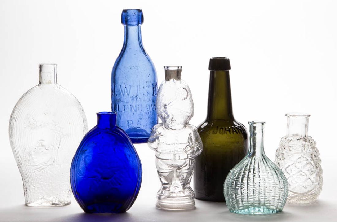ASSORTED BLOWN GLASS BOTTLES, LOT OF SEVEN (1 of 1)