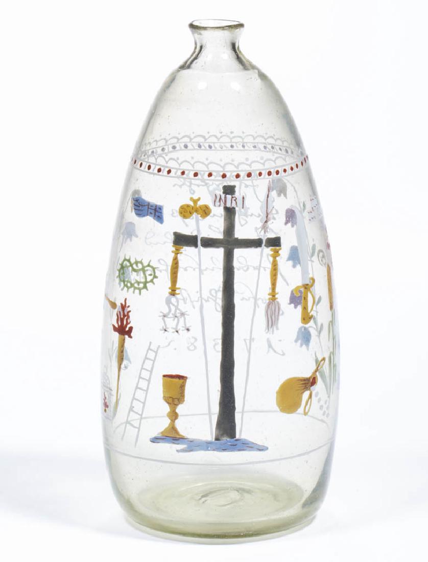 HALF-POST BLOWN AND DECORATED "STIEGEL-TYPE" FLASK (1 of 3)