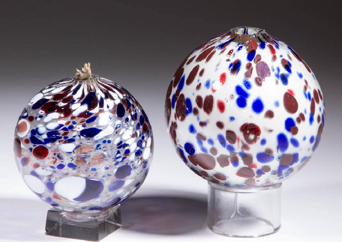 FREE-BLOWN MOTTLED GLASS WITCH BALLS, LOT OF TWO (1 of 1)