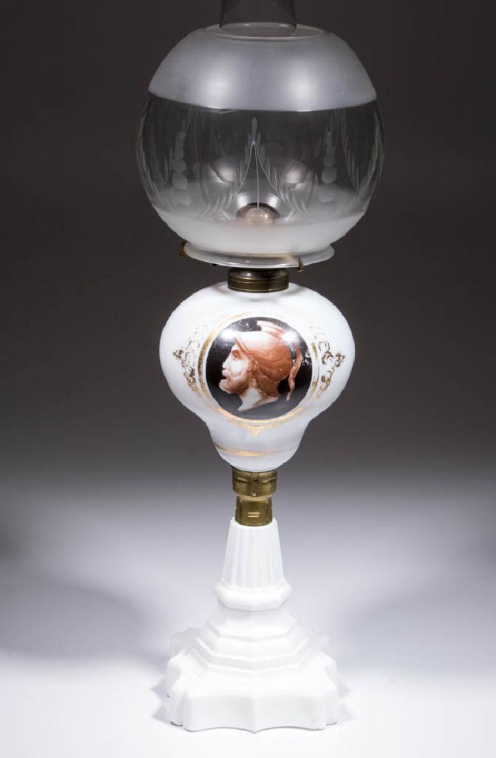 FREE-BLOWN AND DECORATED KEROSENE STAND LAMP (1 of 4)