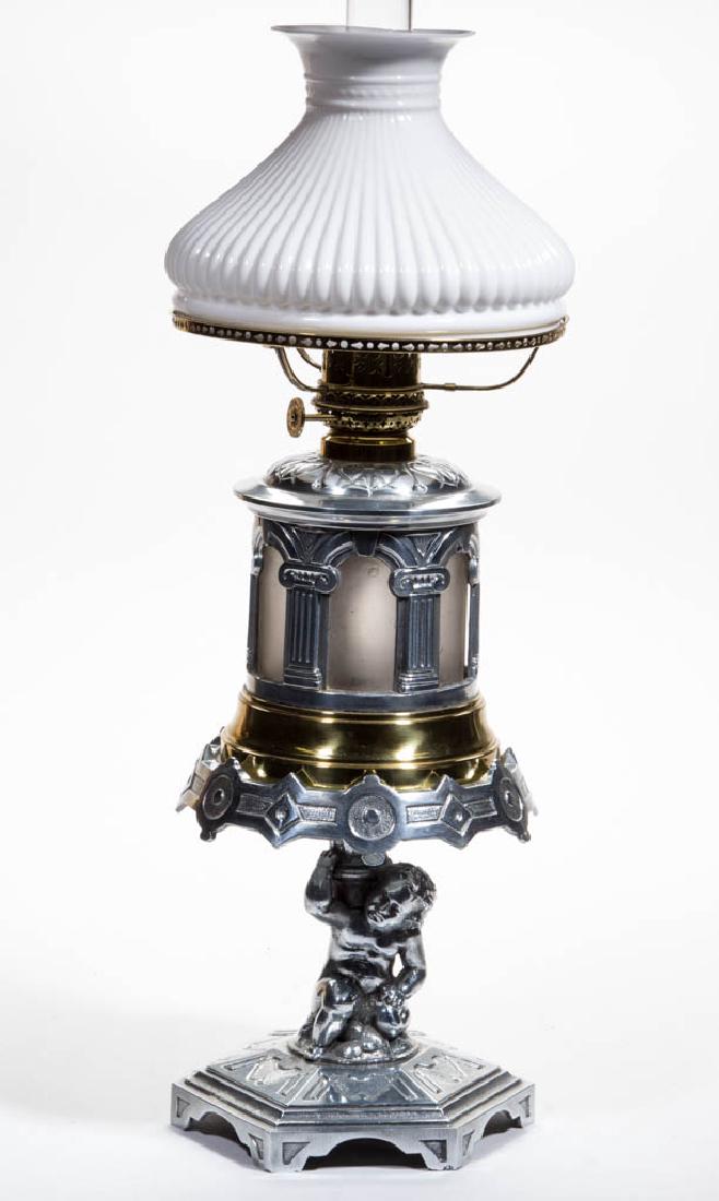 J. F. IDEN FIGURAL STEM KEROSENE STAND LAMP (1 of 1)