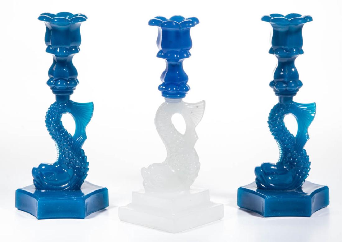 ASSORTED PRESSED DOLPHIN-STEM CANDLESTICKS, LOT OF (1 of 1)