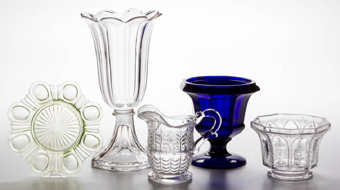 ASSORTED EARLY PRESSED GLASS ARTICLES, LOT OF FIVE (1 of 1)