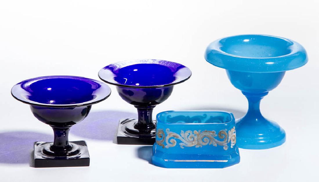 ASSORTED BLOWN GLASS OPEN SALTS, LOT OF FOUR (1 of 1)