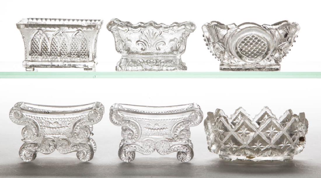 ASSORTED LACY PRESSED OPEN SALTS, LOT OF SIX (1 of 1)