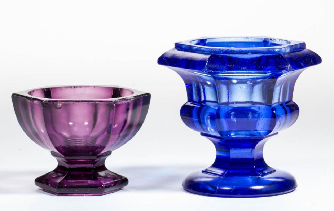 HEAVY HEXAGONAL PRESSED OPEN SALTS, LOT OF TWO (1 of 1)