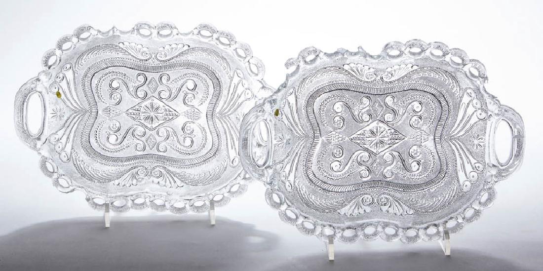 PRESSED LACY OPEN-CHAIN BORDER DISHES / TRAYS, LOT OF (1 of 3)