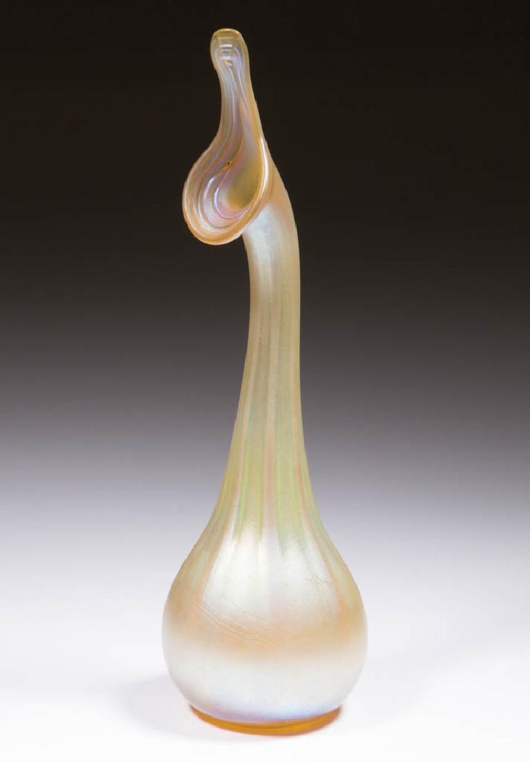 CHARLES LOTTON ART GLASS PERSIAN SPRINKLER VASE: CHARLES LOTTON ART GLASS PERSIAN SPRINKLER VASE, golden iridescent, polished pontil mark, signed "CHARLES LOTTON/1979". Lotton Art Glass, Illinois. 1979. 8 1/4" HOA.Undamaged.Provenance: From the coll