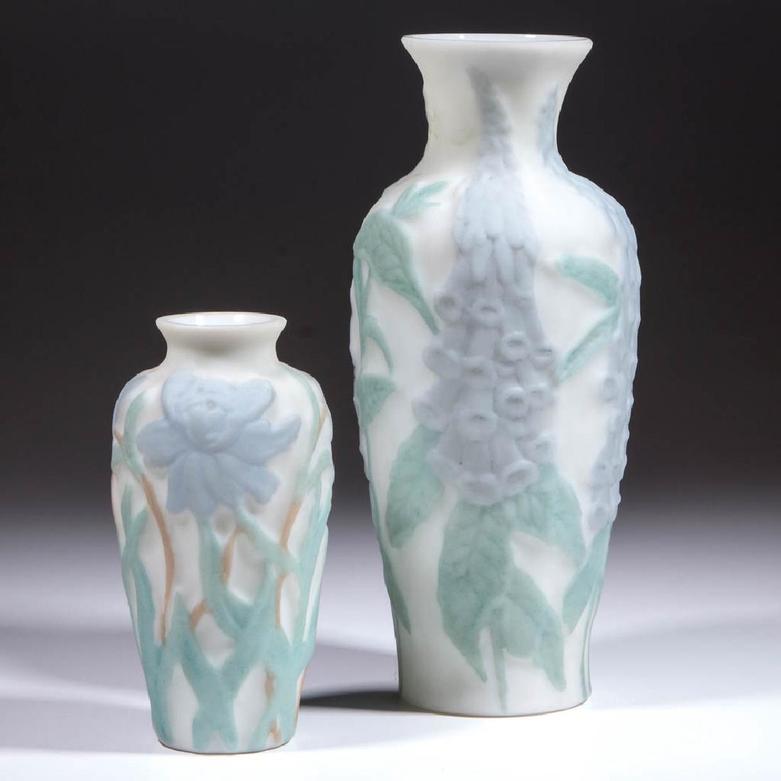 PHOENIX / CONSOLIDATED STAINED GLASS VASES, LOT OF TWO (1 of 1)