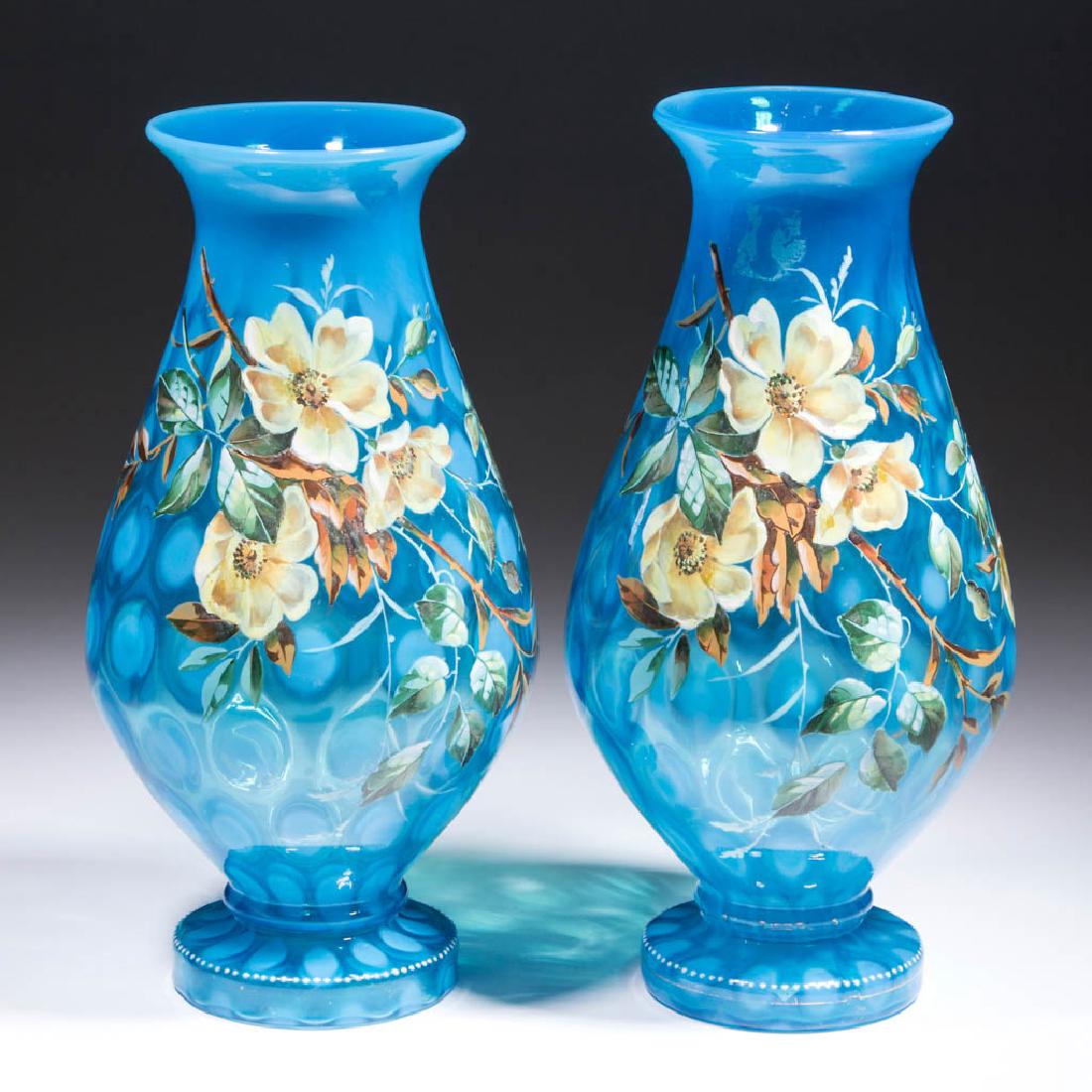 VICTORIAN OPALESCENT AND ENAMEL-DECORATED GLASS PAIR OF (1 of 1)