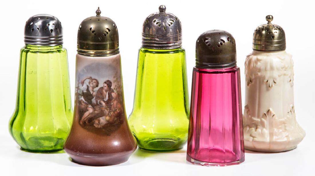 ASSORTED GLASS AND CERAMIC SUGAR SHAKERS, LOT OF FIVE (1 of 1)